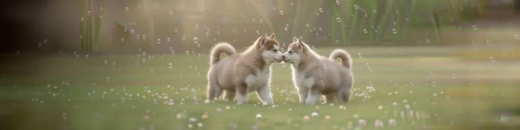 Cachorro Alaskan Malamute de estructura fuerte y ósea imponente caminando sobre el césped, mostrando su cola en penacho y porte majestuoso.