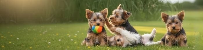 Cachorro Yorkie mirando a la cámara listo para ir a su nuevo hogar con AmoraPets