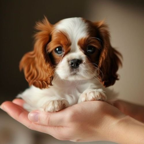 Cachorro Cavalier King Charles con expresión dulce en el criadero AmoraPets.