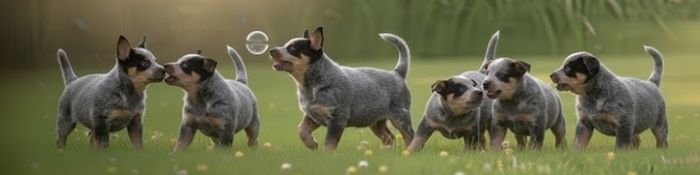 Camada de cachorros Pastor Ganadero Australiano Blue Heeler con antifaz negro en AmoraPets.