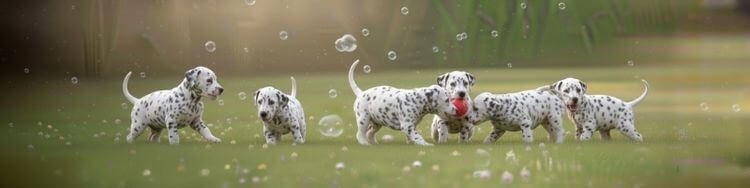 Cachorro Dálmata de manchas negras intensas sentado frente a la cámara en Medellín