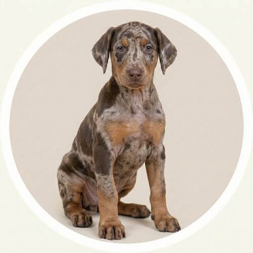 Perro Doberman color chocolate merle con patrón manchado y ojos claros en Medellín