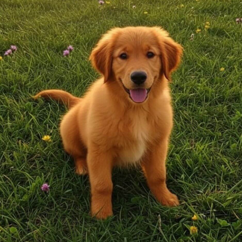 Cachorro Golden Retriever de color dorado intenso y tono cobrizo en Amorapets Medellín