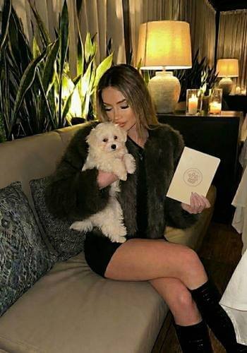 Chica joven recibiendo un cachorro Bichón Maltés de pelo blanco sedoso en el Oriente Antioqueño. Entrega de mascotas de lujo por AmoraPets.