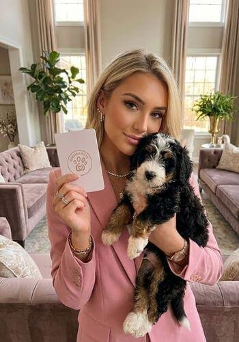Cachorro Bernedoodle tricolor entregado en una casa campestre de Llanogrande, Rionegro. Raza de diseño exclusiva de AmoraPets.