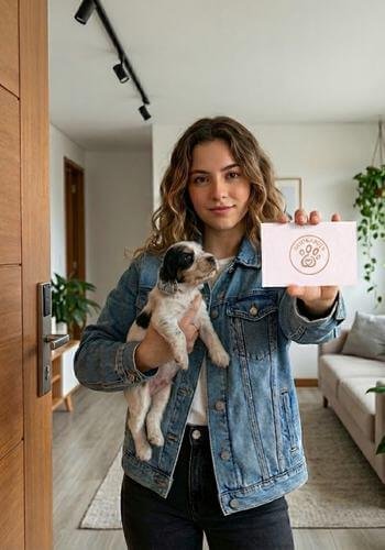 Cachorro Cocker Spaniel Particolor (blanco y dorado/negro) entregado en Bogotá. Perro de raza pura y temperamento familiar de AmoraPets.