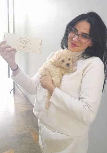 Cliente feliz con su Maltipoo entregado en Bogotá por AmoraPets